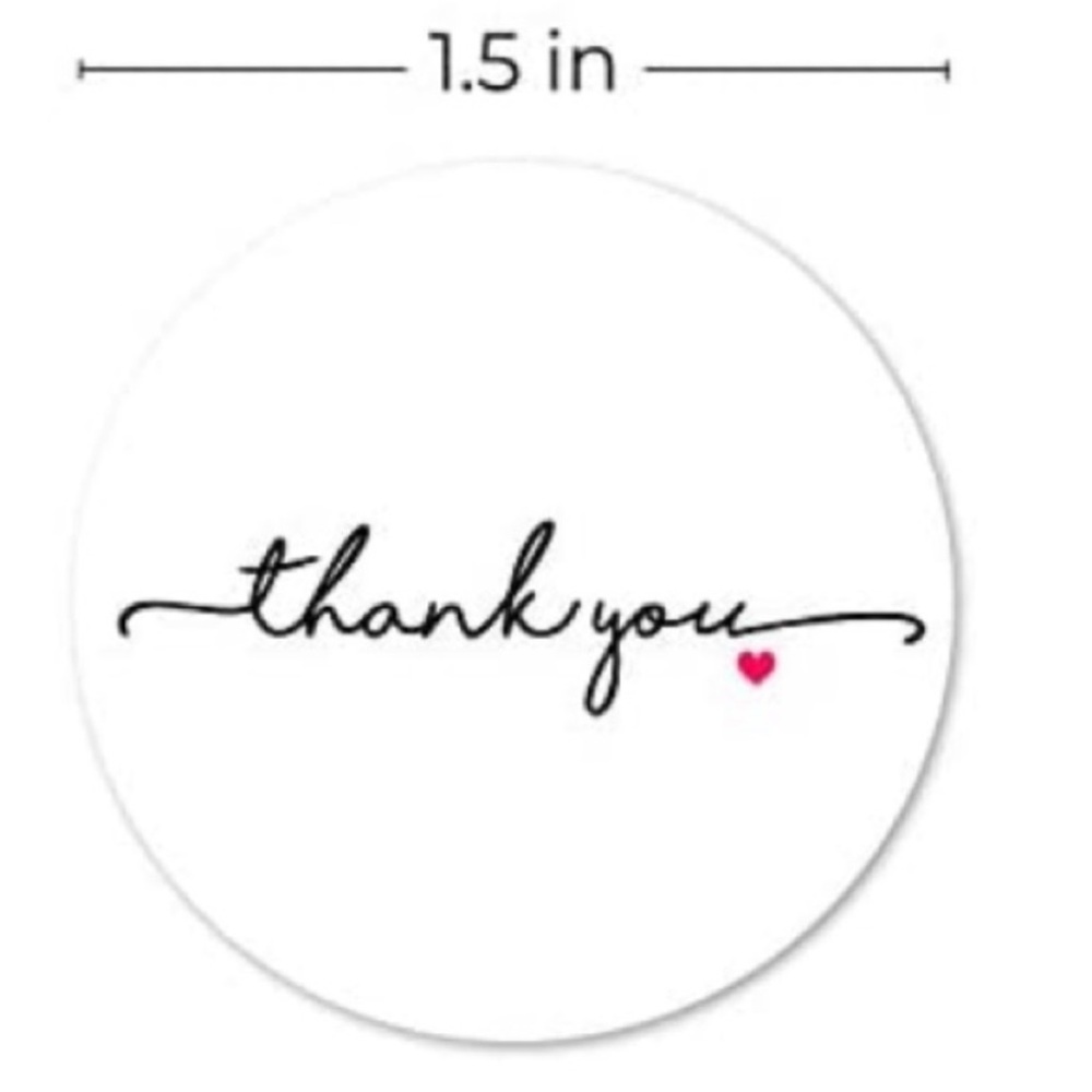 50 Thank You Cursive Heart Stickers